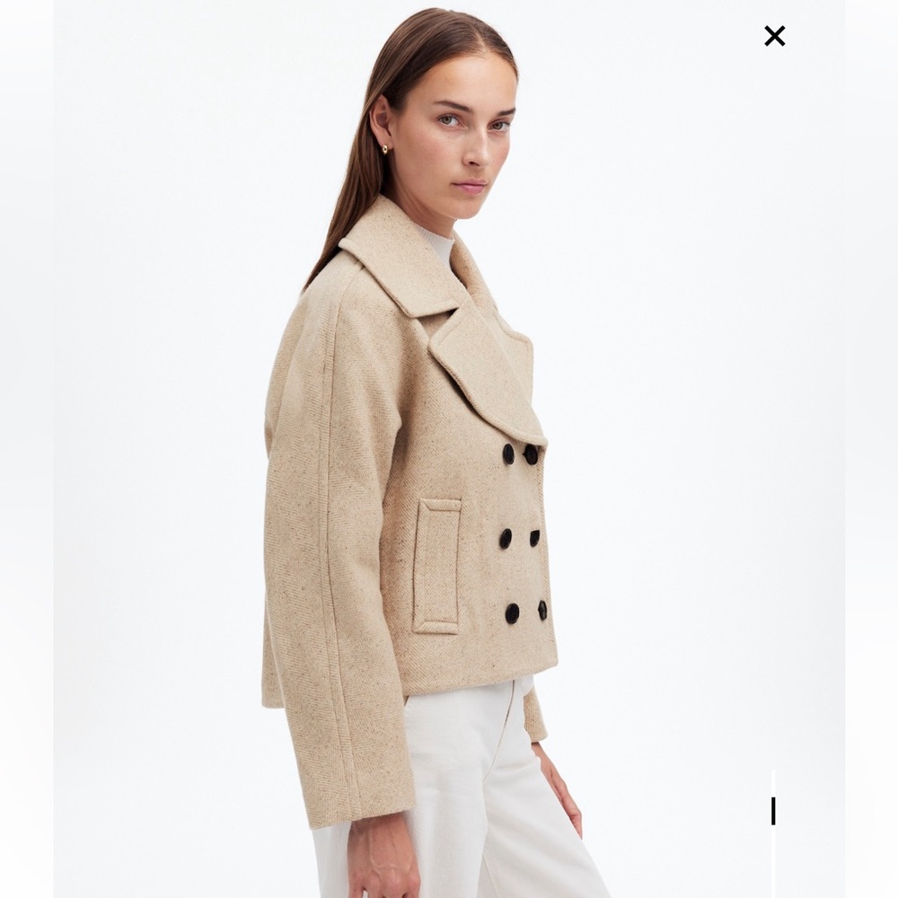 Madewell Oversized Collar Herringbone Prescott NEW NWT in heathered Oatmeal - Picture 3 of 16